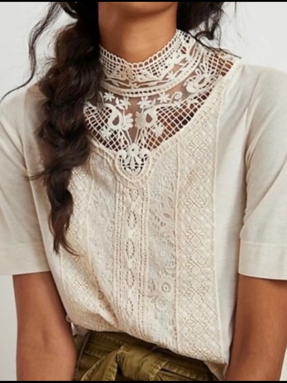 Anthropologie Tiny Cream Lace Victorian High Neck Top Size XS